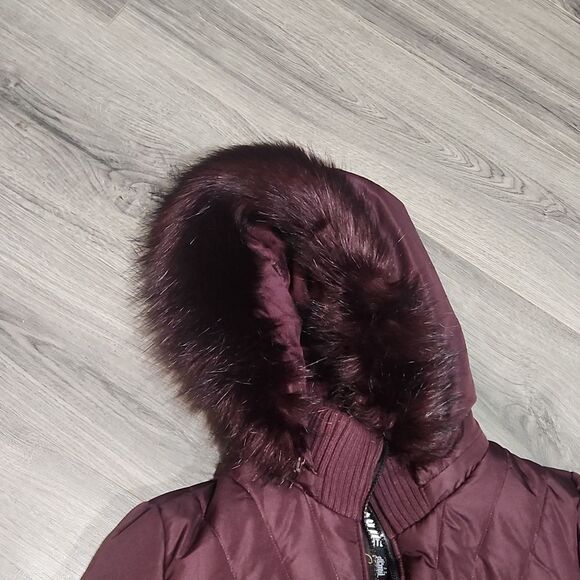 EUC Merlot Faux Fur Puffer Coat - Picture 3 of 9